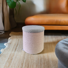 Load image into Gallery viewer, "Cima" container pouf in Toffee Bouclè fabric and rope
