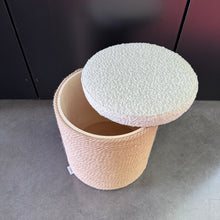 Load image into Gallery viewer, "Cima" container pouf in Bouclè Pearl fabric and rope